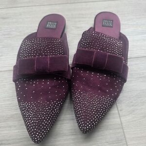 White House Black Market Plum Velvet Mules with Studs